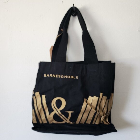 NWT Barnes And Noble Black Tote Bag Monogram Organic Cotton Canvas - Picture 5 of 7